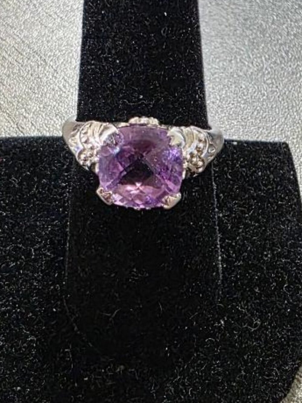 SQUARE CUSHION BRAZILIAN AMETHYST RING - SIZE 9